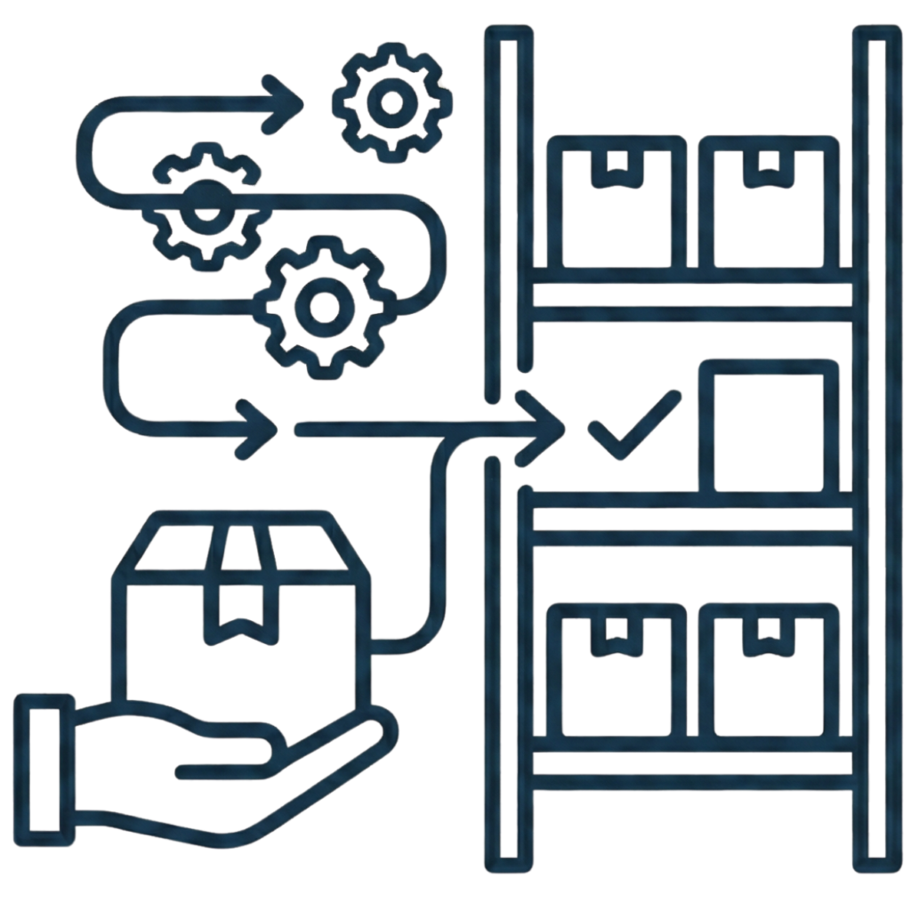 Icon of directed putaway logic routing goods through process steps to racking locations