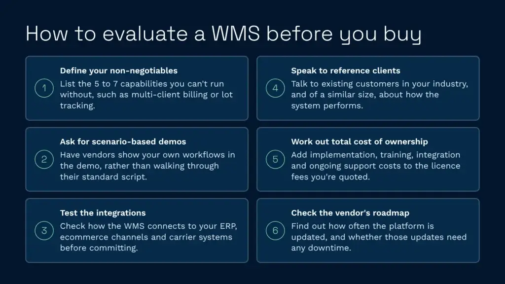 How to evaluate warehouse management system software infographic