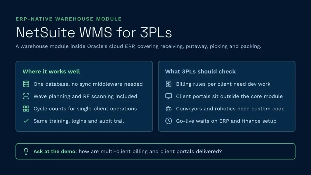 Netsuite wms strengths and 3pl checks
