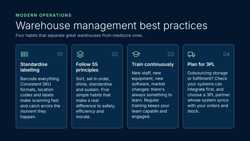 Warehouse management best practices for operations infographic